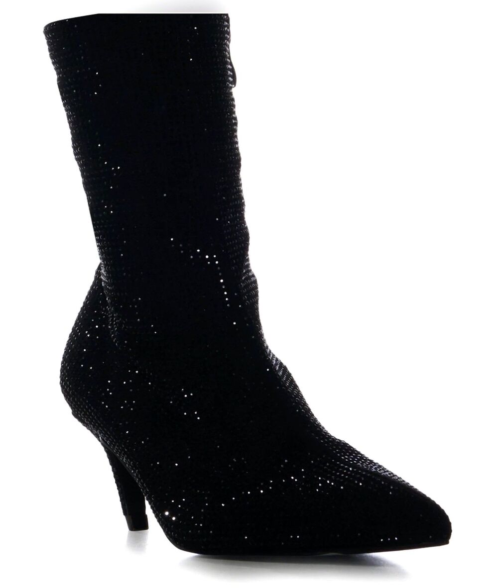 Azalea Wang Nerola Black Rhinestone Crystal Ankle Boots Size 8.5 NIB